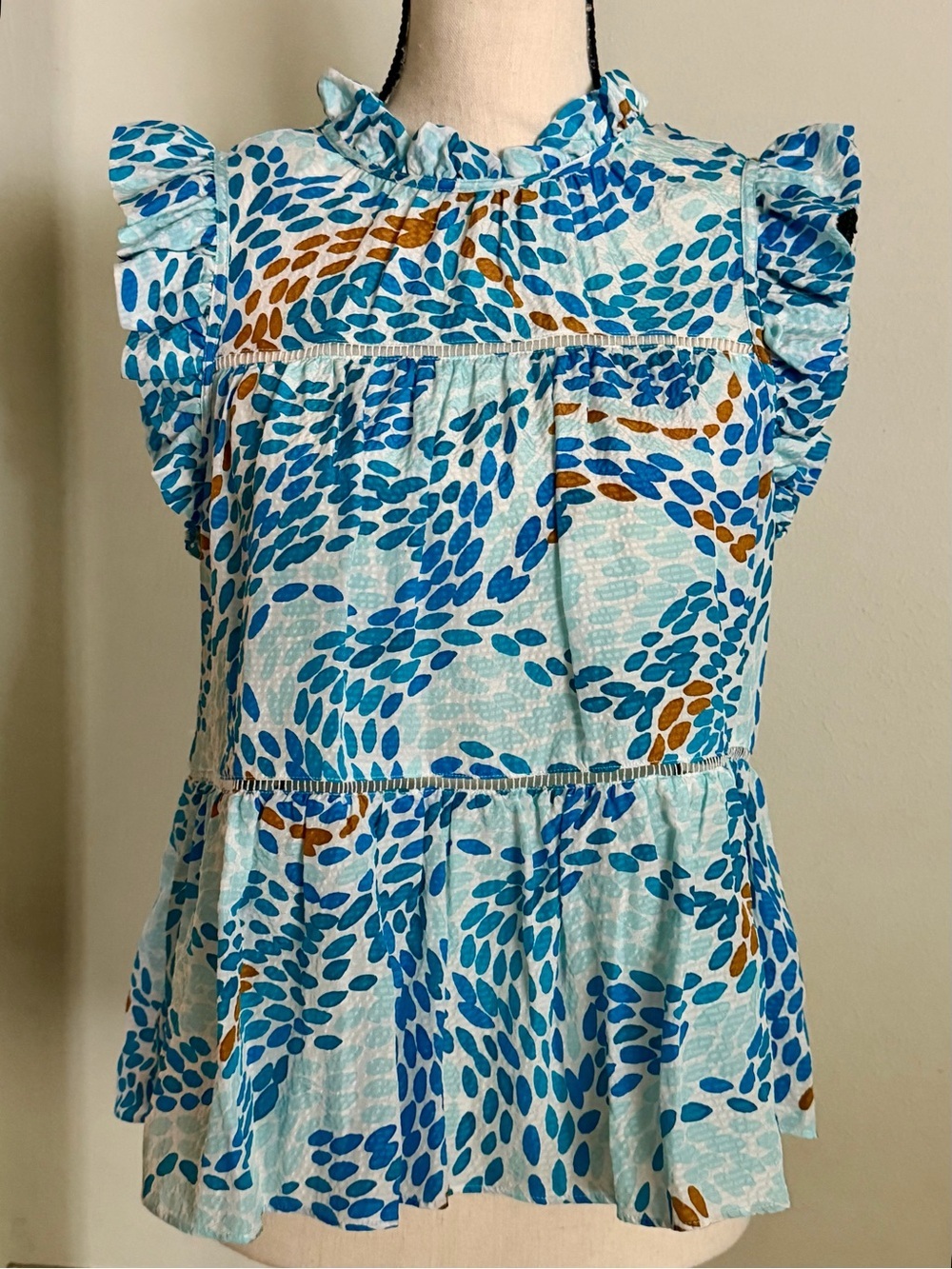 Marie Oliver | Tia Tiered Silk Blouse Blue Floral Ruffle | XS - Picture 1 of 14